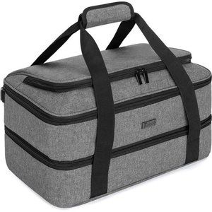 Double Decker Casserole Carrier for Hot or Cold Food, 9"×13" Baking Dish, Grey